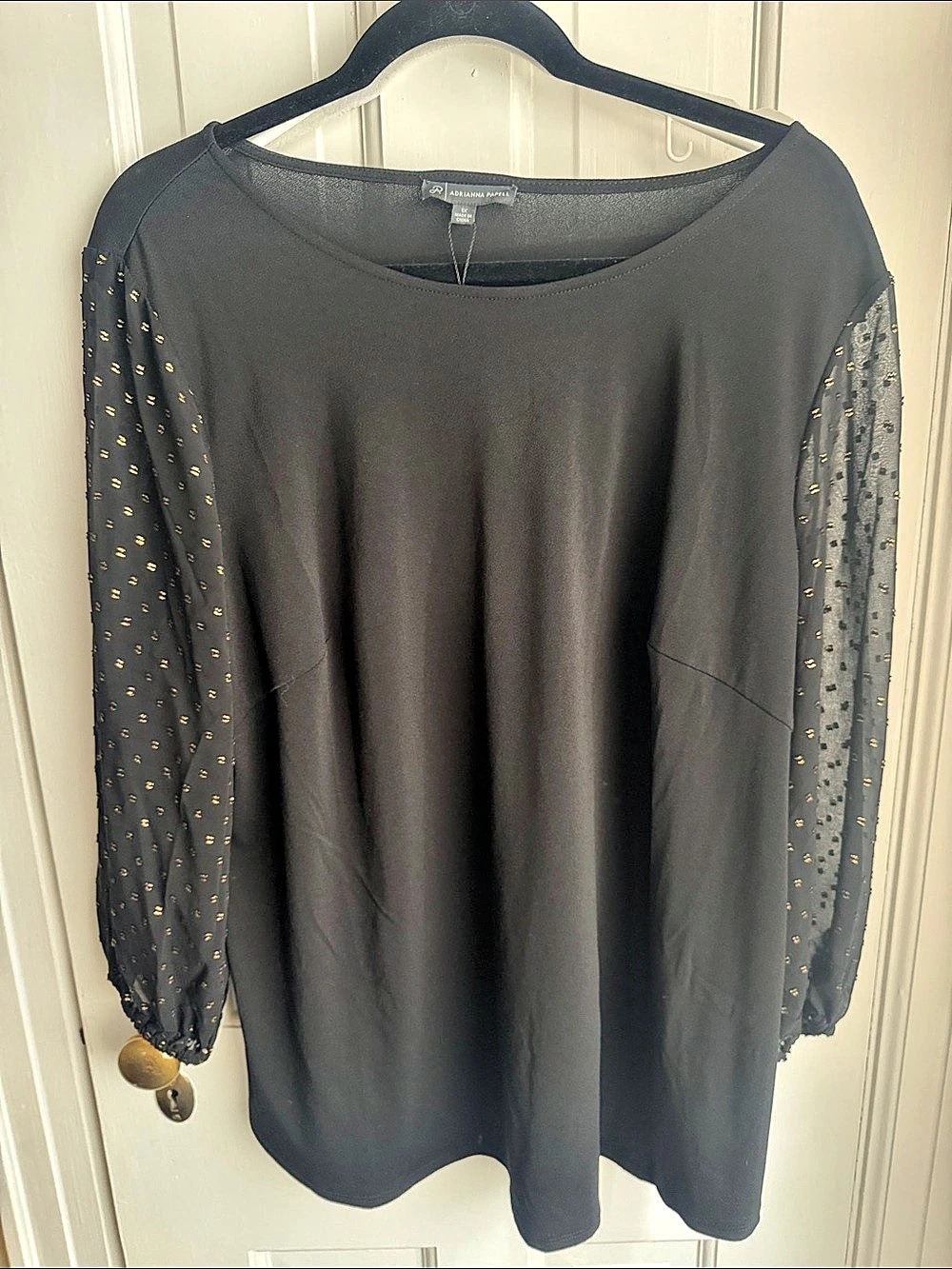 Adrianna Papell Metallic Clip Dot Sleeve Top Black 1x